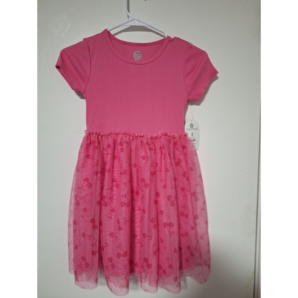 Wonder Nation Girls Tutu Dress Size M 8 Pink Cherry Hearts Ribbed Tulle NWT